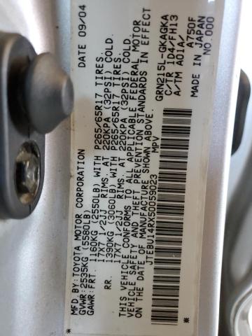 Photo 10 from auction – 2005 TOYOTA 4RUNNER SR with VIN JTEBU14RX50059023