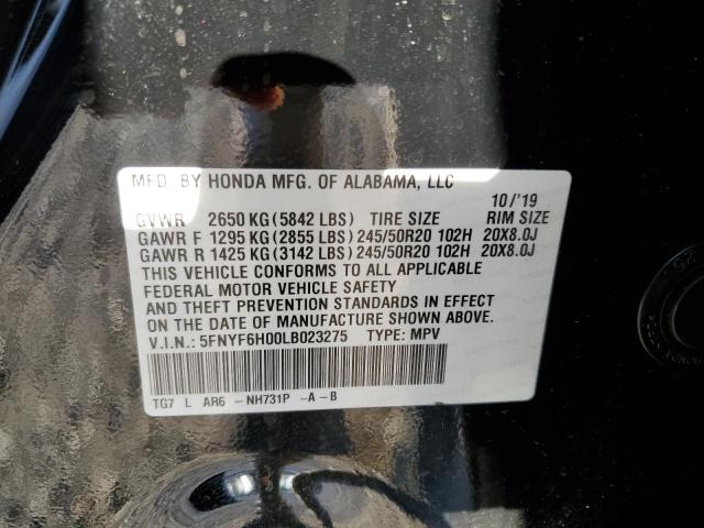 Photo 10 from auction – 2020 HONDA PILOT ELIT with VIN 5FNYF6H00LB023275