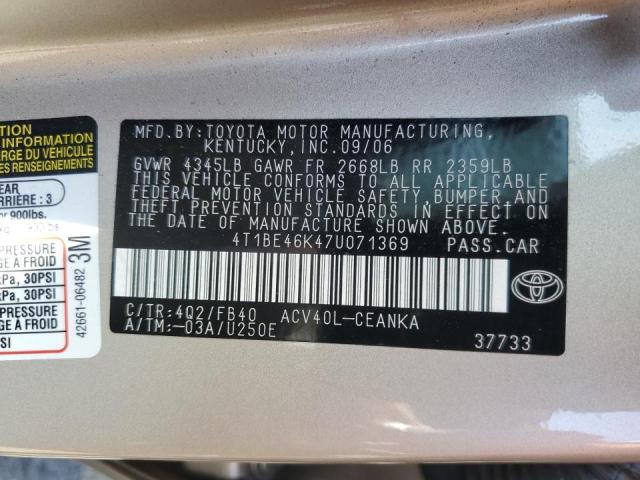 Photo 10 from auction – 2007 TOYOTA CAMRY CE with VIN 4T1BE46K47U071369