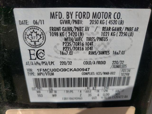 Photo 10 from auction – 2012 FORD ESCAPE XLT with VIN 1FMCU0DG9CKA00947