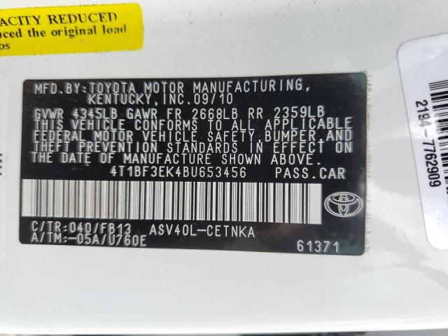 Photo 10 from auction – 2011 TOYOTA CAMRY BASE with VIN 4T1BF3EK4BU653456