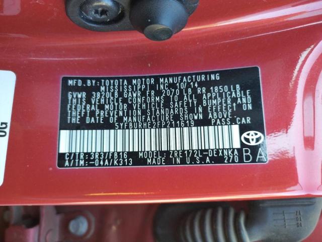 Photo 10 from auction – 2015 TOYOTA COROLLA L with VIN 5YFBURHE2FP211619