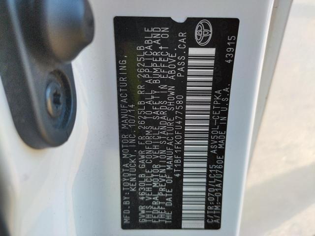 Photo 10 from auction – 2015 TOYOTA CAMRY LE with VIN 4T1BF1FK0FU477580
