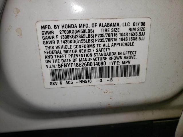 Photo 10 from auction – 2006 HONDA PILOT EX with VIN 5FNYF18526B014080