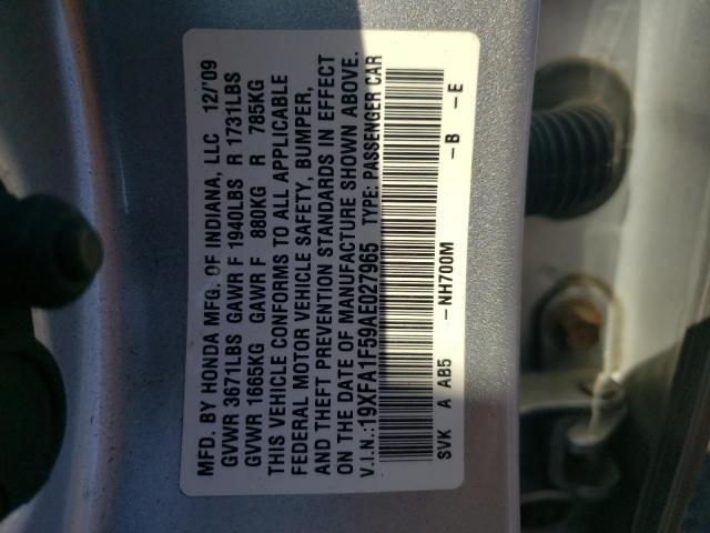 Photo 10 from auction – 2010 HONDA CIVIC LX with VIN 19XFA1F59AE027965