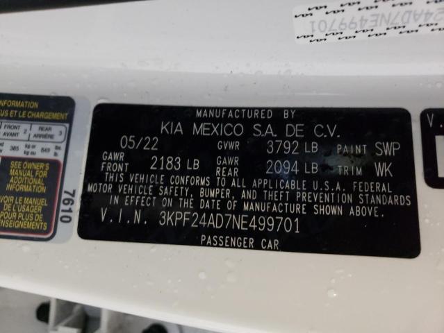 Photo 10 from auction – 2022 KIA FORTE FE with VIN 3KPF24AD7NE499701
