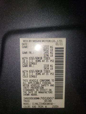 Photo 10 from auction – 2021 NISSAN FRONTIER S with VIN 1N6ED0EB8MN701007