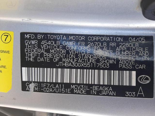 Photo 10 from auction – 2005 LEXUS ES 330 with VIN JTHBA30GX55117503