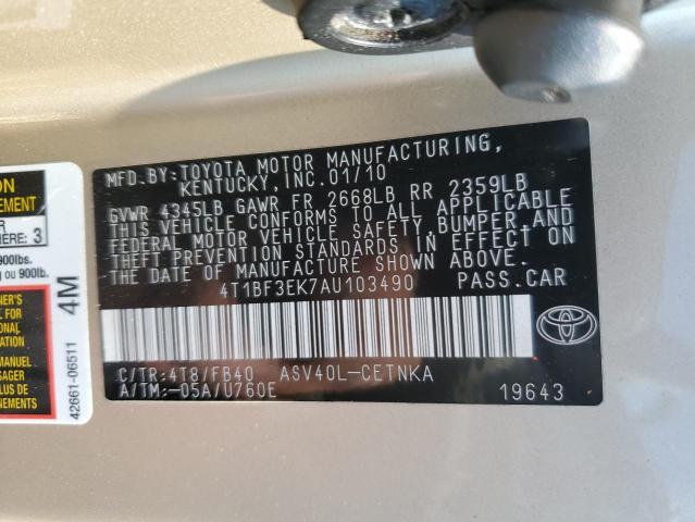 Photo 10 from auction – 2010 TOYOTA CAMRY BASE with VIN 4T1BF3EK7AU103490