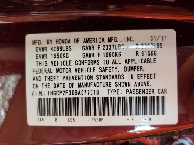 Photo 10 from auction – 2011 HONDA ACCORD LX with VIN 1HGCP2F30BA077018