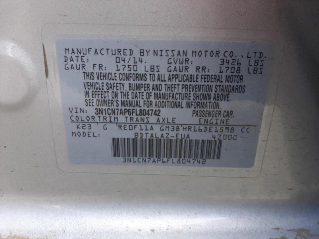 Photo 10 from auction – 2015 NISSAN VERSA with VIN 3N1CN7AP6FL804742