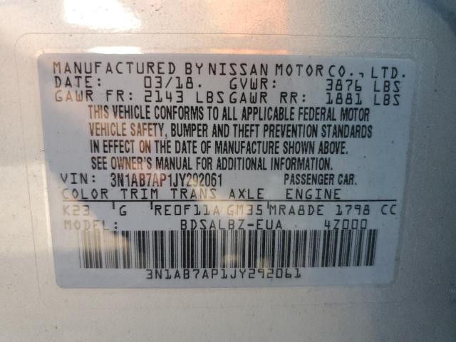Photo 10 from auction – 2018 NISSAN SENTRA S with VIN 3N1AB7AP1JY292061