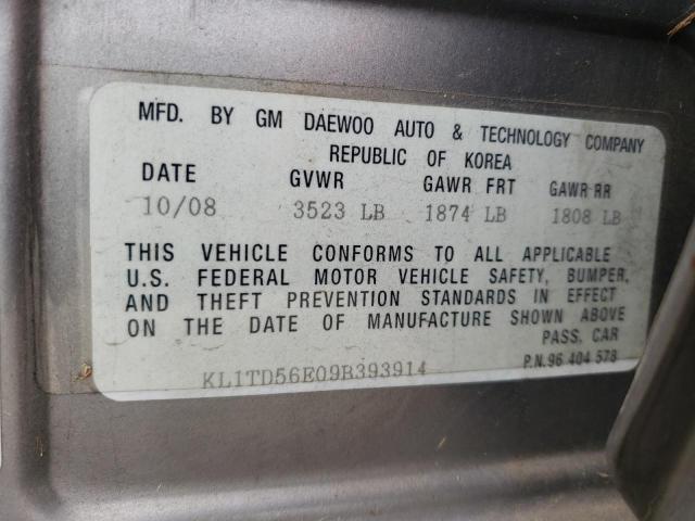 Photo 10 from auction – 2009 CHEVROLET AVEO LS with VIN KL1TD56E09B393914