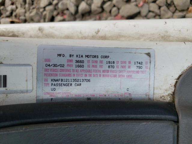 Photo 10 from auction – 2003 KIA SPECTRA BA with VIN KNAFB121135213706