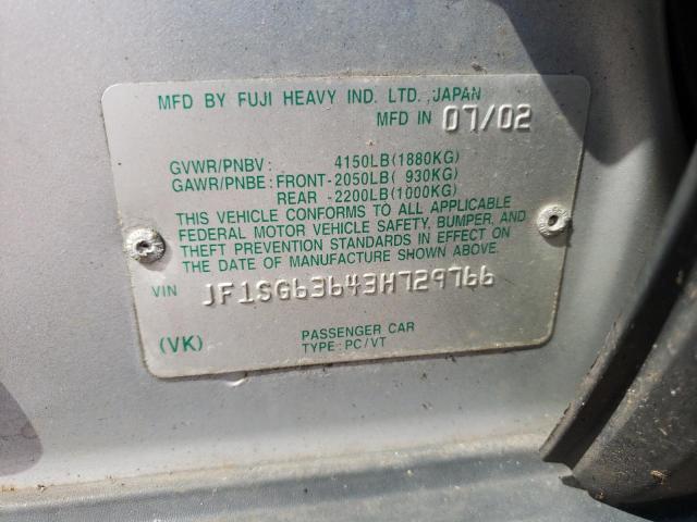 Photo 10 from auction – 2003 SUBARU FORESTER 2 with VIN JF1SG63643H729766