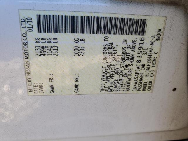 Photo 10 from auction – 2010 NISSAN MAXIMA S with VIN 1N4AA5AP5AC835916