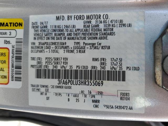 Photo 10 from auction – 2017 FORD FUSION SE with VIN 3FA6P0LU3HR355069