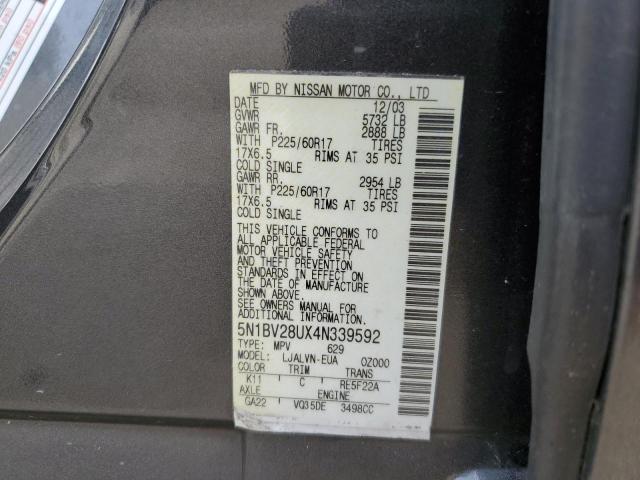 Photo 10 from auction – 2004 NISSAN QUEST S with VIN 5N1BV28UX4N339592