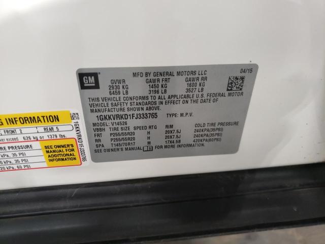 Photo 10 from auction – 2015 GMC ACADIA SLT with VIN 1GKKVRKD1FJ333765