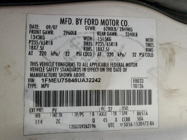 Photo 10 from auction – 2008 FORD EXPLORER L with VIN 1FMEU75848UA32242