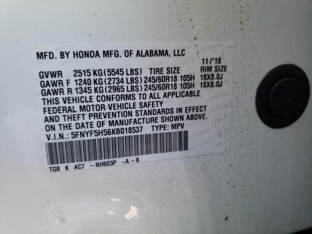 Photo 10 from auction – 2019 HONDA PILOT EXL with VIN 5FNYF5H56KB018537