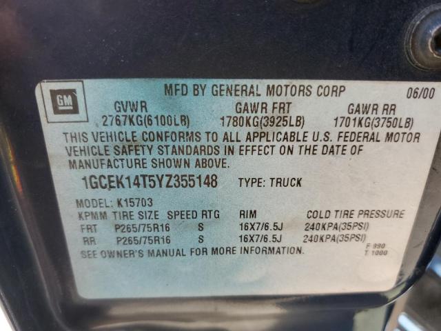 Photo 10 from auction – 2000 CHEVROLET SILVERADO with VIN 1GCEK14T5YZ355148