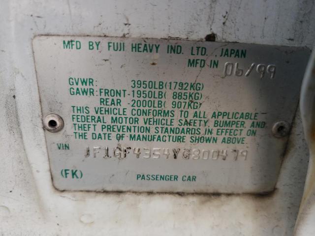 Photo 10 from auction – 2000 SUBARU IMPREZA L with VIN JF1GF4354YG800479