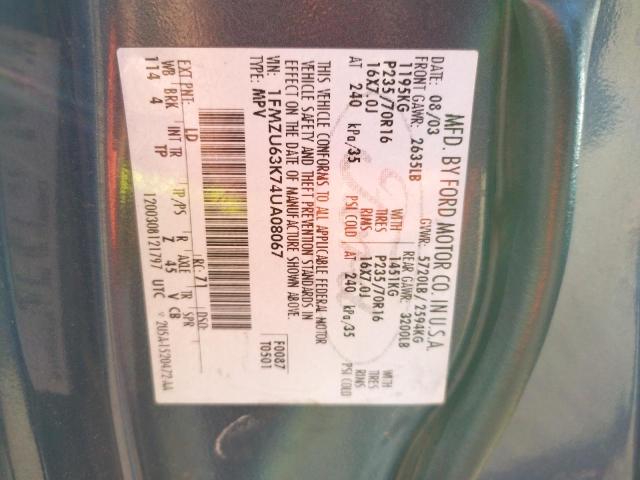 Photo 10 from auction – 2004 FORD EXPLORER X with VIN 1FMZU63K74UA08067