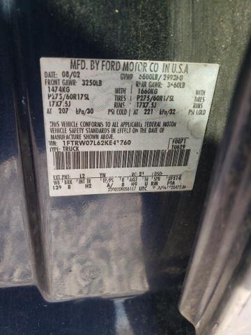 Photo 10 from auction – 2002 FORD F150 SUPER with VIN 1FTRW07L62KE41760