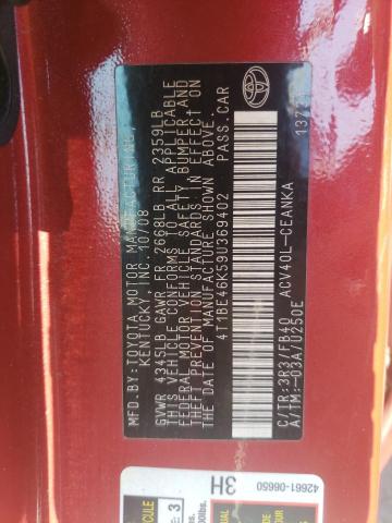 Photo 10 from auction – 2009 TOYOTA CAMRY BASE with VIN 4T1BE46K59U369402