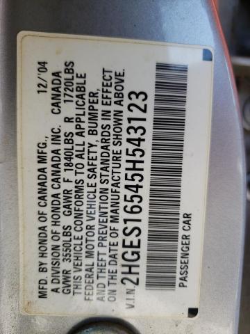 Photo 10 from auction – 2005 HONDA CIVIC with VIN 2HGES16545H543123