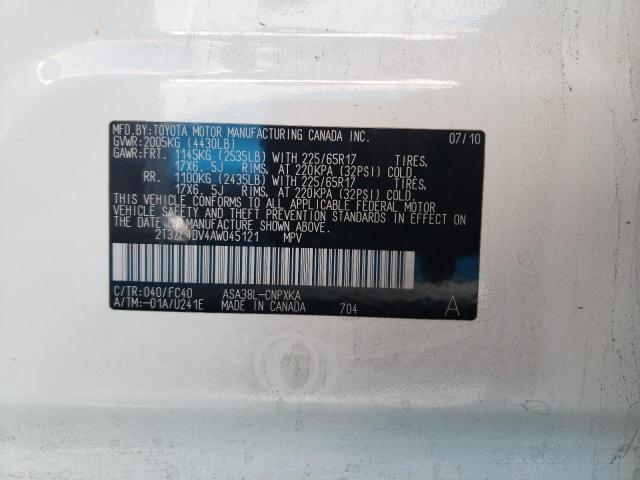 Photo 10 from auction – 2010 TOYOTA RAV4 with VIN 2T3ZF4DV4AW045121