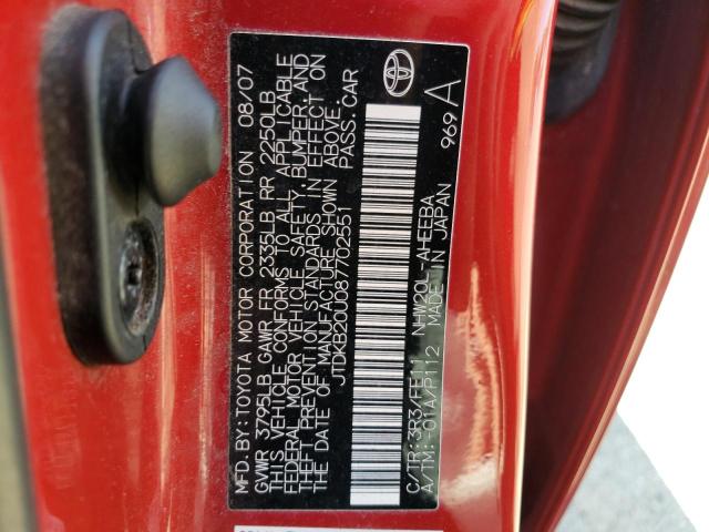 Photo 10 from auction – 2008 TOYOTA PRIUS with VIN JTDKB20U087702551