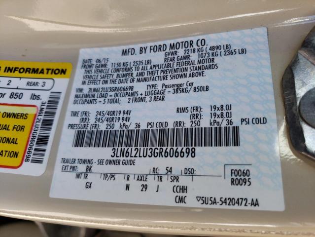 Photo 10 from auction – 2016 LINCOLN MKZ HYBRID with VIN 3LN6L2LU3GR606698