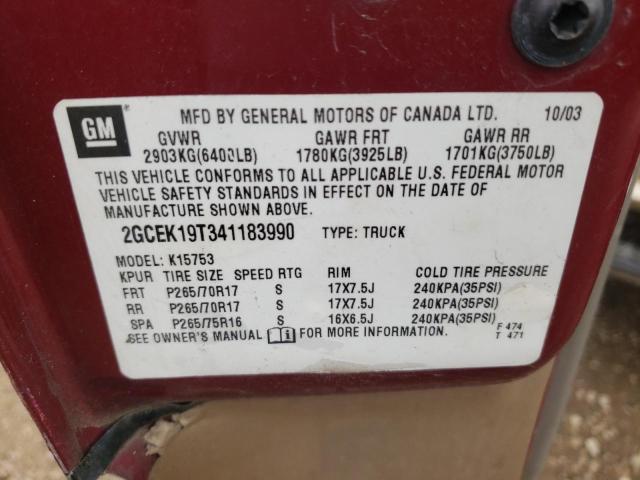 Photo 10 from auction – 2004 CHEVROLET SILVERADO with VIN 2GCEK19T341183990