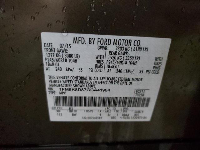 Foto 10 de la subasta – 2016 FORD EXPLORER X con VIN 1FM5K8D87GGA41964