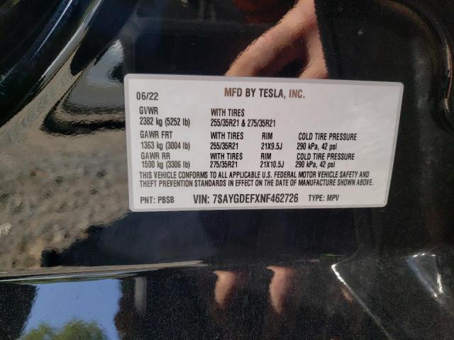 Photo 10 from auction – 2022 TESLA MODEL Y with VIN 7SAYGDEFXNF462726