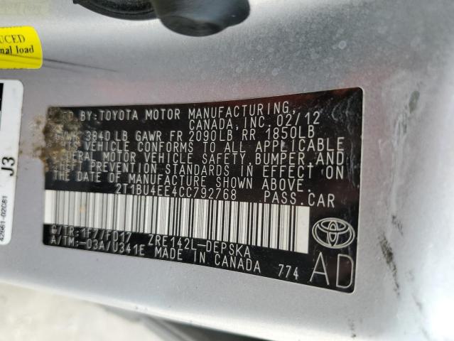 Photo 10 from auction – 2012 TOYOTA COROLLA 4D with VIN 2T1BU4EE4CC792768