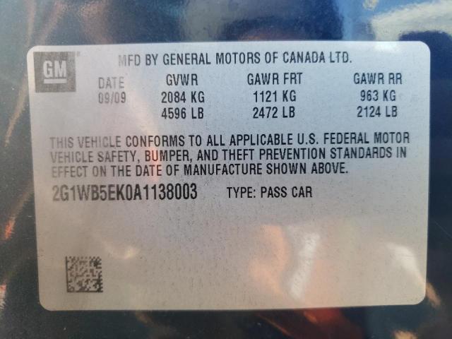 Photo 10 from auction – 2010 CHEVROLET IMPALA LT with VIN 2G1WB5EK0A1138003