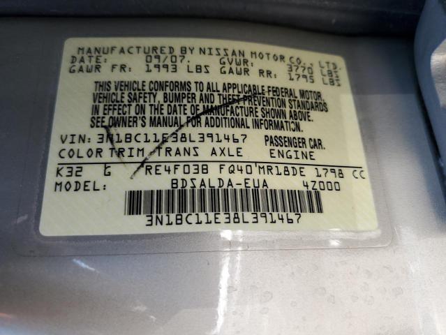 Photo 10 from auction – 2008 NISSAN VERSA S with VIN 3N1BC11E38L391467