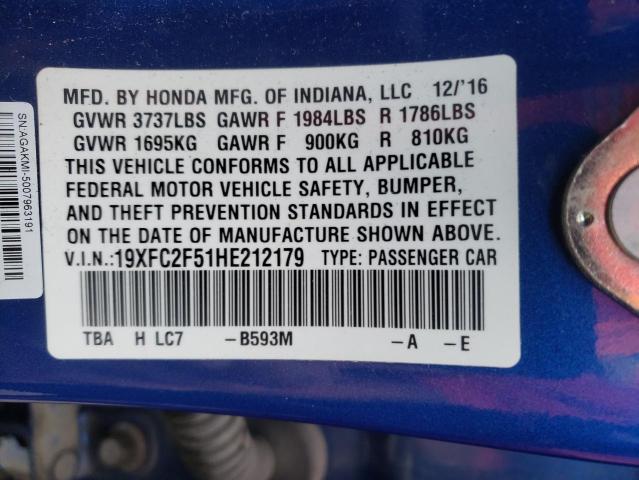 Photo 10 from auction – 2017 HONDA CIVIC LX with VIN 19XFC2F51HE212179