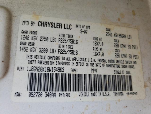 Photo 10 from auction – 2008 JEEP LIBERTY SP with VIN 1J8GN28K18W154963
