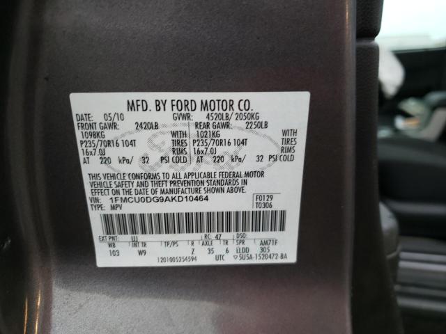 Photo 10 from auction – 2010 FORD ESCAPE XLT with VIN 1FMCU0DG9AKD10464