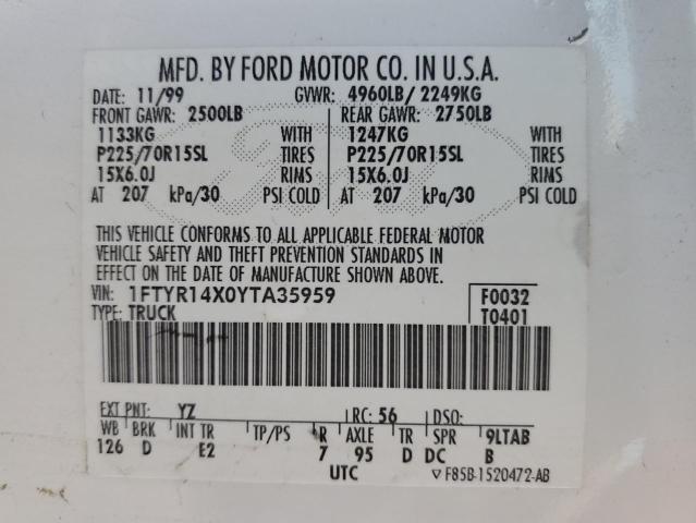 Photo 10 from auction – 2000 FORD RANGER SUP with VIN 1FTYR14X0YTA35959