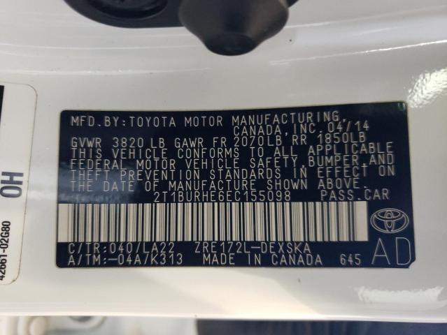 Photo 10 from auction – 2014 TOYOTA COROLLA L with VIN 2T1BURHE6EC155098