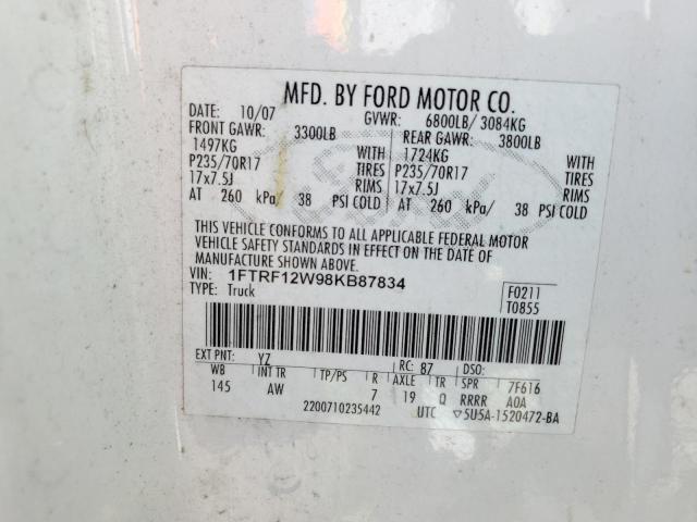 Photo 10 from auction – 2008 FORD F150 with VIN 1FTRF12W98KB87834