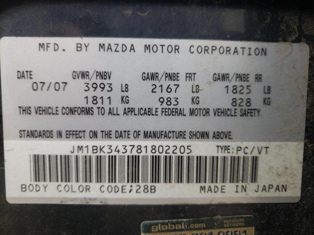 Photo 10 from auction – 2008 MAZDA 3 HATCHBAC with VIN JM1BK343781802205