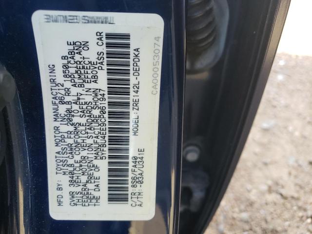 Photo 10 from auction – 2012 TOYOTA COROLLA BA with VIN 5YFBU4EE9CP061947