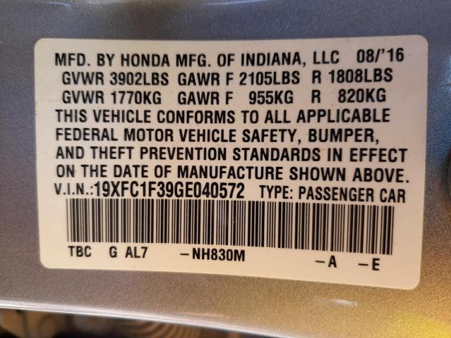 Photo 10 from auction – 2016 HONDA CIVIC EX with VIN 19XFC1F39GE040572