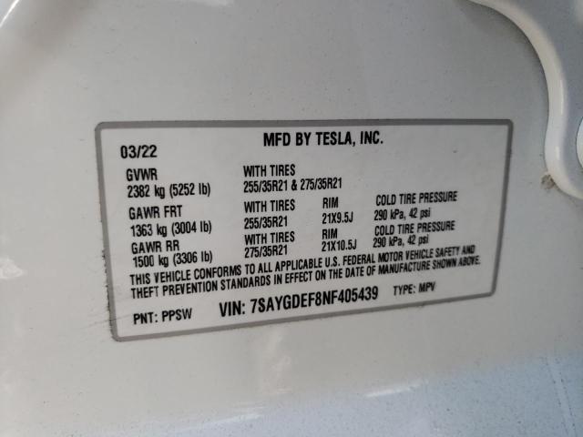 Photo 10 from auction – 2022 TESLA MODEL Y with VIN 7SAYGDEF8NF405439